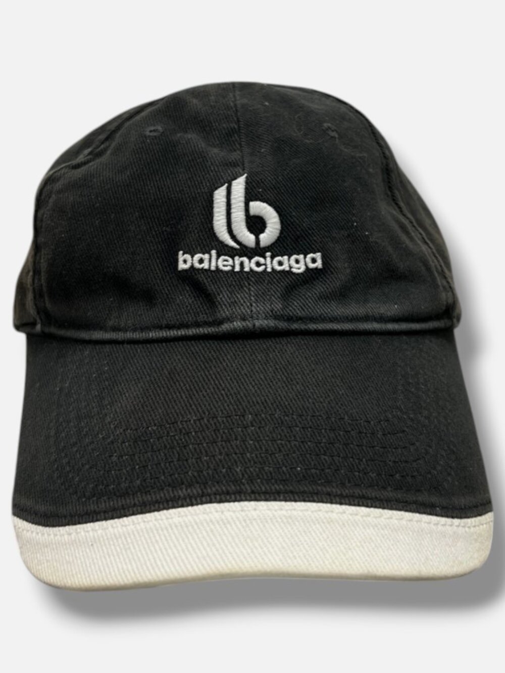 Balenciaga Men's Black Contrast Trim Double B Baseball Cap Hat Size Large